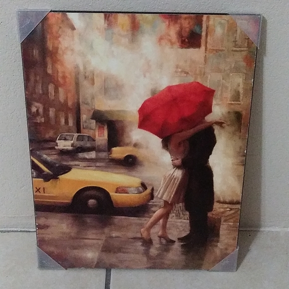 Art Paint Kissing Under Umbrella In New York Romantic Couple Sweet Love Picture - Picture 3 of 15